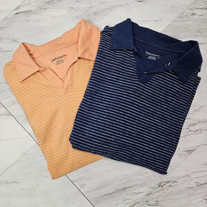 Untuckit Mens Peyton Polo Medium Bundle Orange Navy Stripe Cotton Golf Casual